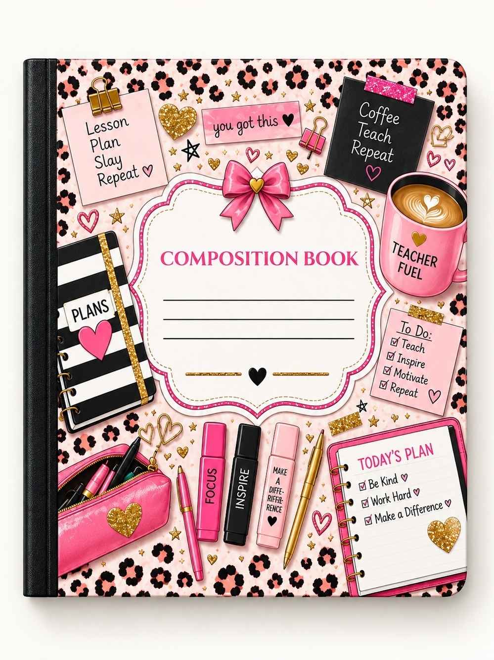 Pink Leopard Teacher Composition Book with Inspirational Accents